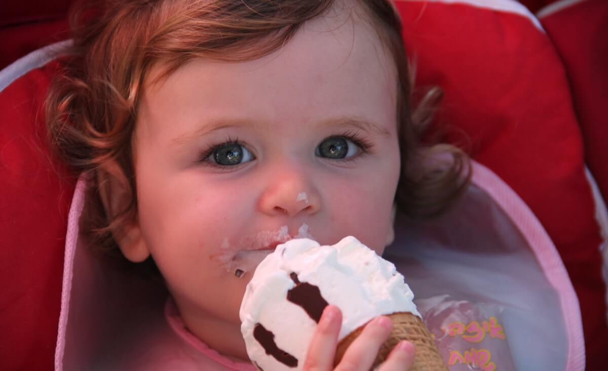 toddler eating ice cream